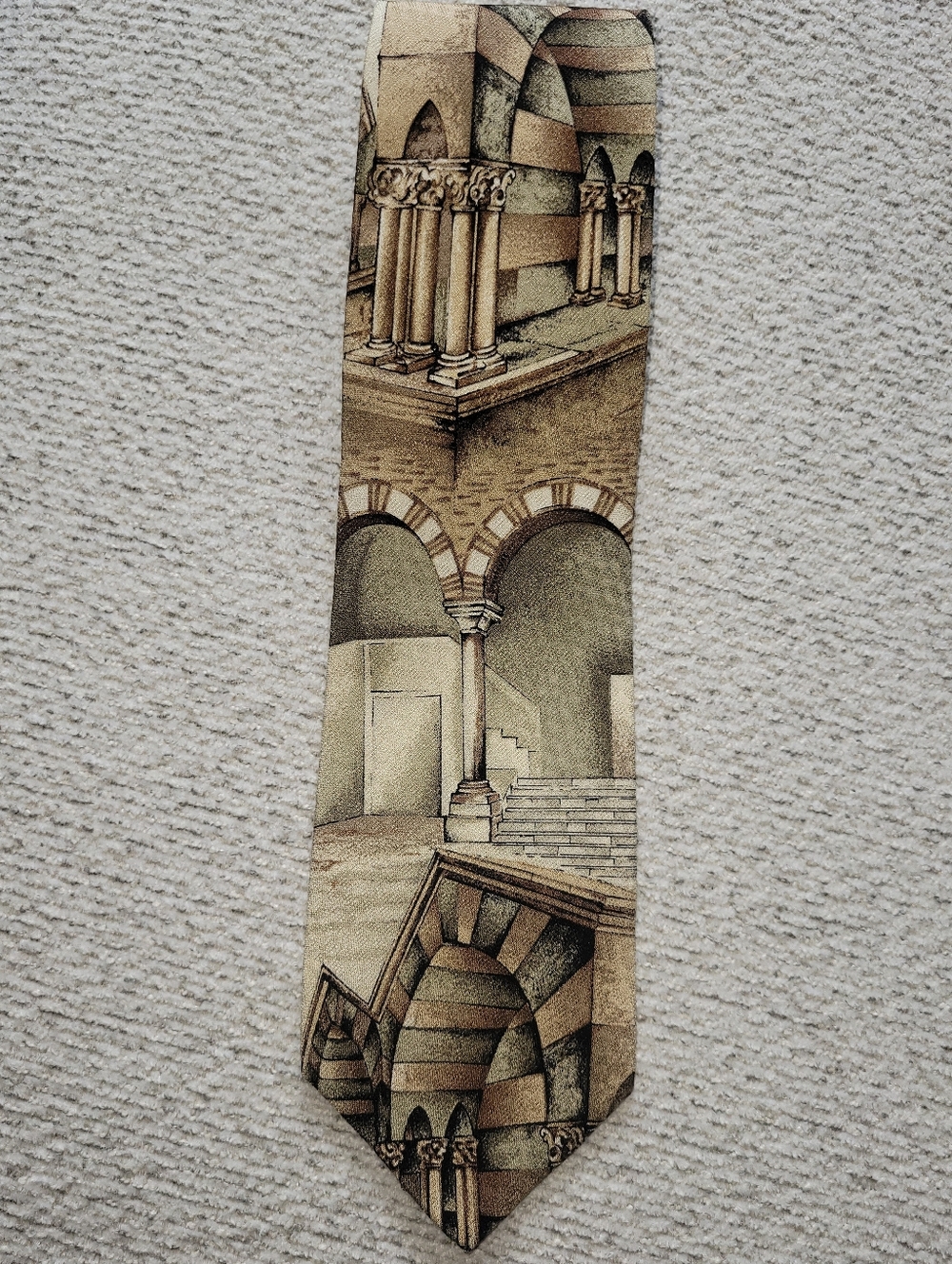 90s Architectural Print Vintage Silk Tie